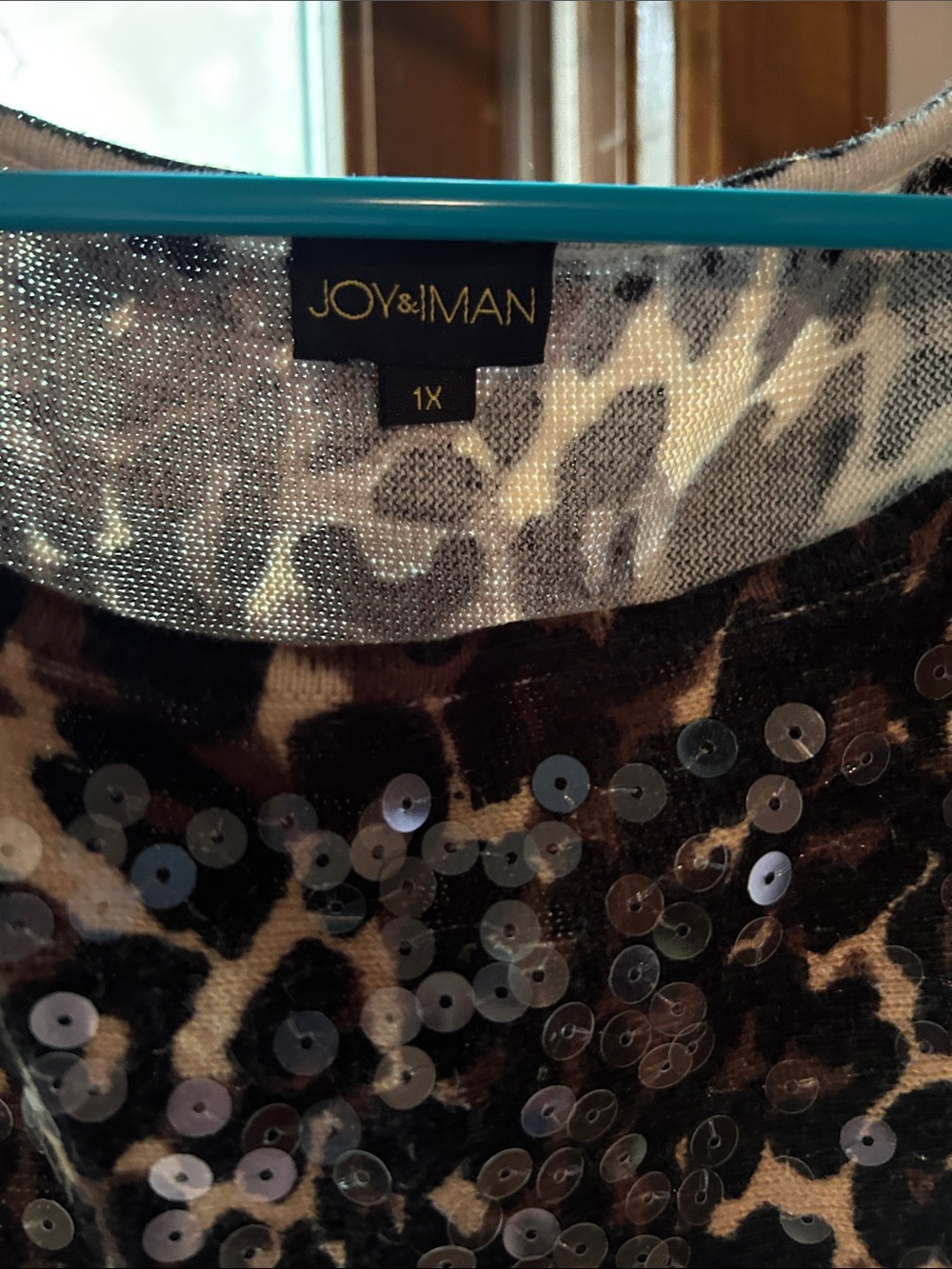 Leopard Print Sequin-Front Blouse - Black & Tan - Picture 4 of 5